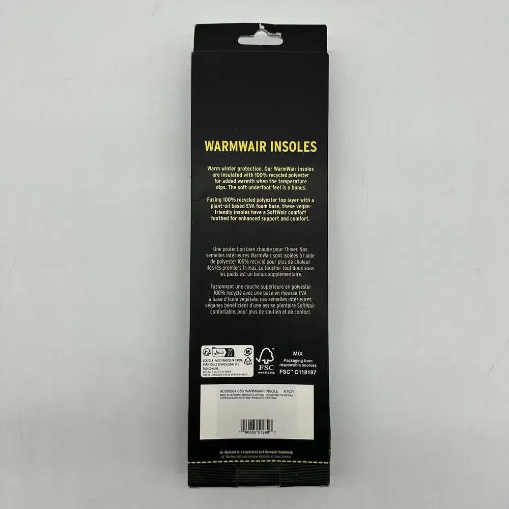 Dr Martens Warmwair Women's Size 7 Black Faux Fur Lined Insoles Enhanced Warmth